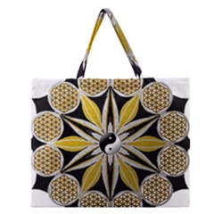 Mandala Yin Yang Live Flower Zipper Large Tote Bag by Celenk