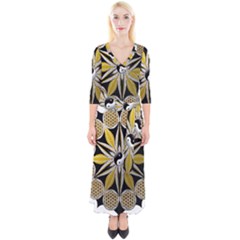 Mandala Yin Yang Live Flower Quarter Sleeve Wrap Maxi Dress