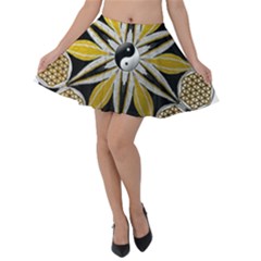 Mandala Yin Yang Live Flower Velvet Skater Skirt