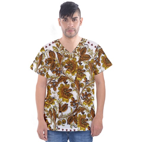 Mandala Metallizer Art Factory Men s V-neck Scrub Top by Celenk