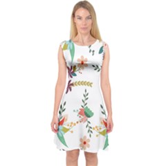 Floral Backdrop Pattern Flower Capsleeve Midi Dress by Celenk