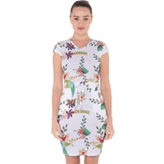 Floral Backdrop Pattern Flower Capsleeve Drawstring Dress 