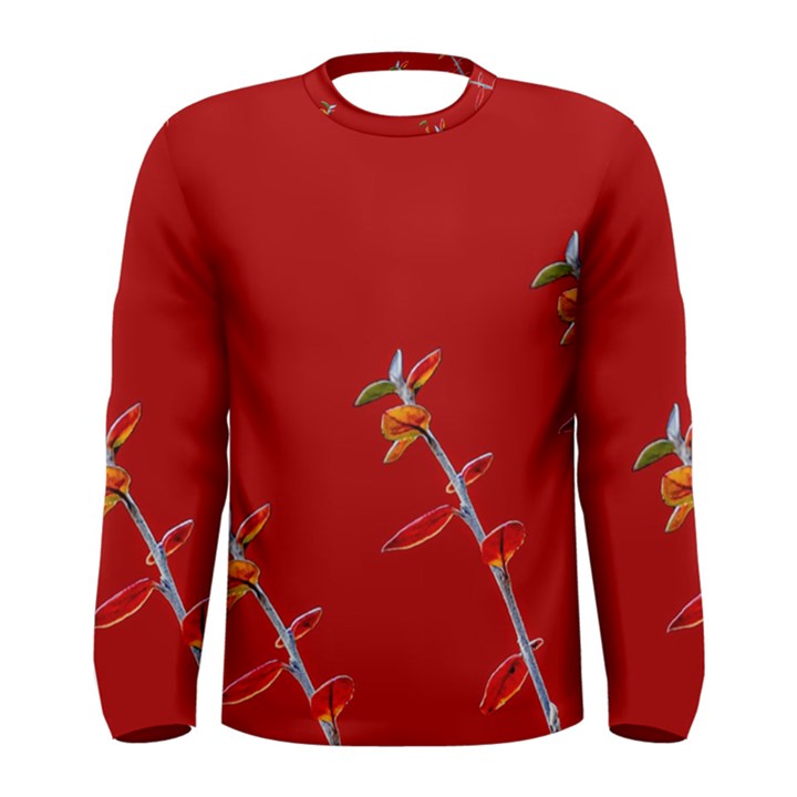 Red Background Paper Plants Men s Long Sleeve Tee