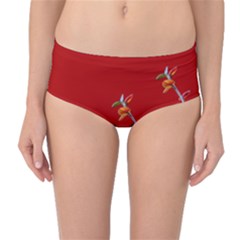 Red Background Paper Plants Mid-waist Bikini Bottoms by Celenk