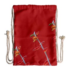 Red Background Paper Plants Drawstring Bag (large) by Celenk