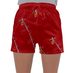 Red Background Paper Plants Sleepwear Shorts by Celenk