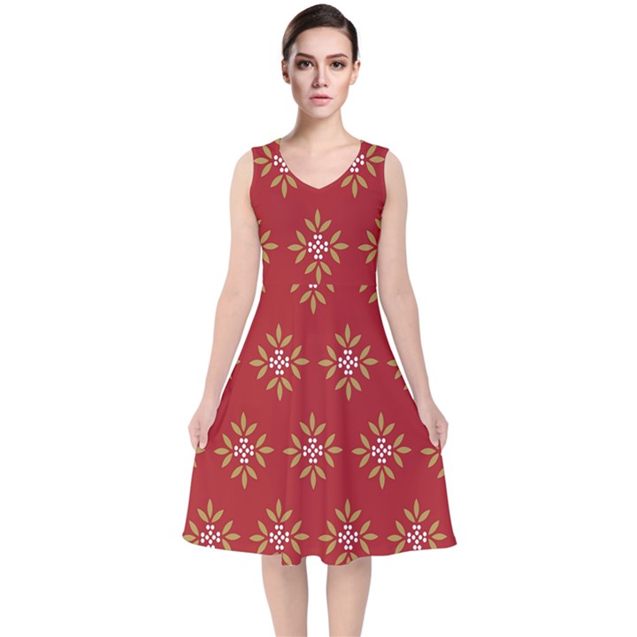 Pattern Background Holiday V-Neck Midi Sleeveless Dress 