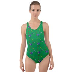 Bird Blue Feathers Wing Beak Cut-out Back One Piece Swimsuit