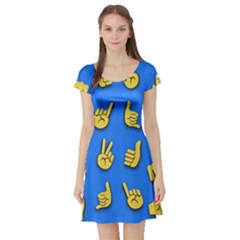 Emojis Hands Fingers Background Short Sleeve Skater Dress by Celenk