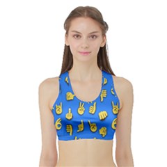 Emojis Hands Fingers Background Sports Bra With Border by Celenk