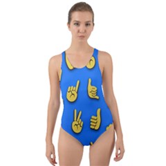 Emojis Hands Fingers Background Cut-out Back One Piece Swimsuit