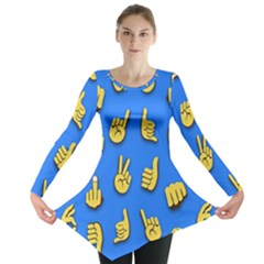 Emojis Hands Fingers Background Long Sleeve Tunic  by Celenk