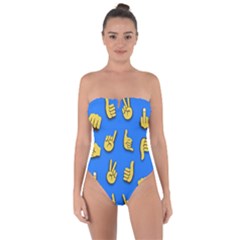 Emojis Hands Fingers Background Tie Back One Piece Swimsuit by Celenk