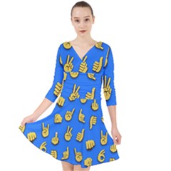 Emojis Hands Fingers Background Quarter Sleeve Front Wrap Dress	