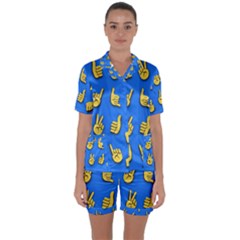 Emojis Hands Fingers Background Satin Short Sleeve Pyjamas Set