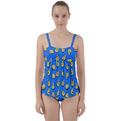 Emojis Hands Fingers Background Twist Front Tankini Set by Celenk