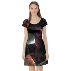 Crystals Background Design Luxury Short Sleeve Skater Dress by Celenk