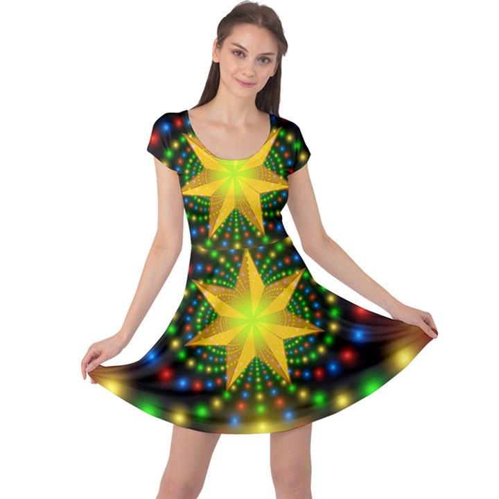 Christmas Star Fractal Symmetry Cap Sleeve Dress