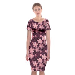 Cherry Blossoms Japanese Style Pink Classic Short Sleeve Midi Dress