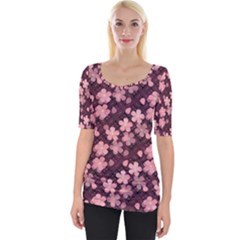 Cherry Blossoms Japanese Style Pink Wide Neckline Tee