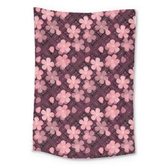 Cherry Blossoms Japanese Style Pink Large Tapestry by Celenk