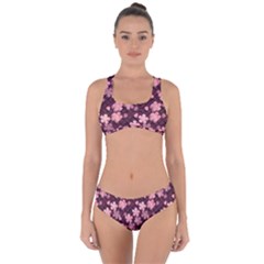 Cherry Blossoms Japanese Style Pink Criss Cross Bikini Set by Celenk