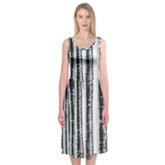 Row Trees Nature Birch Midi Sleeveless Dress by Celenk