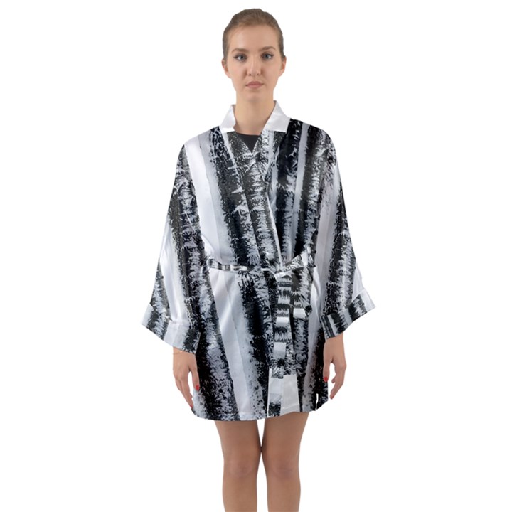 Row Trees Nature Birch Long Sleeve Kimono Robe