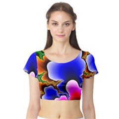 Fractal Background Pattern Color Short Sleeve Crop Top by Celenk