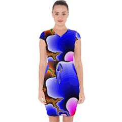 Fractal Background Pattern Color Capsleeve Drawstring Dress 