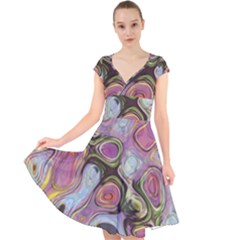 Retro Background Colorful Hippie Cap Sleeve Front Wrap Midi Dress