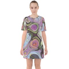 Retro Background Colorful Hippie Sixties Short Sleeve Mini Dress