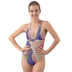 Fabric Textile Abstract Pattern Halter Cut-out One Piece Swimsuit