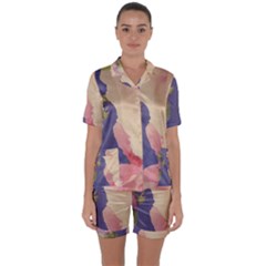 Fabric Textile Abstract Pattern Satin Short Sleeve Pyjamas Set