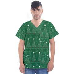 Christmas Tree Holiday Star Men s V-neck Scrub Top