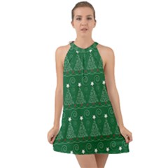 Christmas Tree Holiday Star Halter Tie Back Chiffon Dress