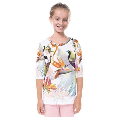 Birds Of Paradise Kids  Quarter Sleeve Raglan Tee by TKKdesignsCo