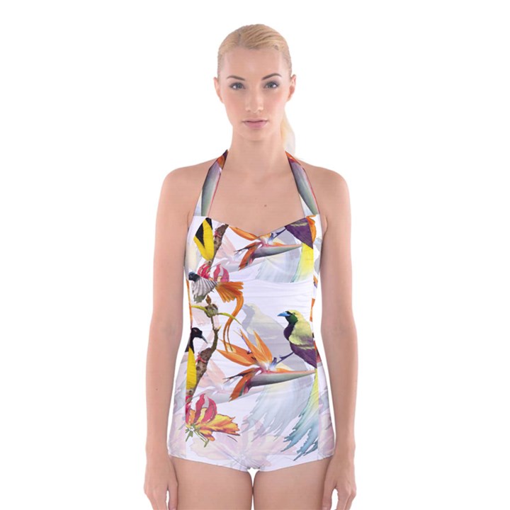 Birds Of Paradise Boyleg Halter Swimsuit 