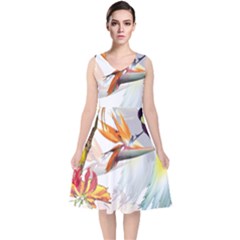 Birds Of Paradise V-neck Midi Sleeveless Dress 