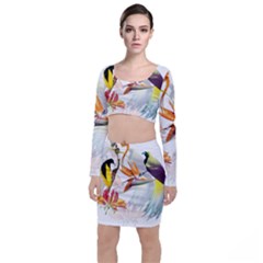 Birds Of Paradise Long Sleeve Crop Top & Bodycon Skirt Set