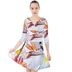 Birds Of Paradise Quarter Sleeve Front Wrap Dress	