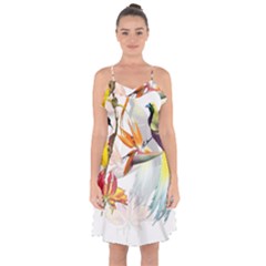 Birds Of Paradise Ruffle Detail Chiffon Dress