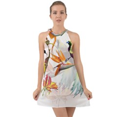 Birds Of Paradise Halter Tie Back Chiffon Dress