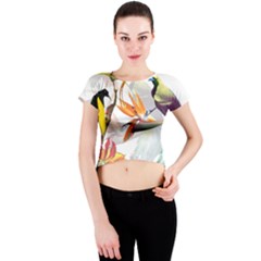 Exotic Birds Of Paradise And Flowers Watercolor Crew Neck Crop Top