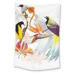 Exotic Birds Of Paradise And Flowers Watercolor Large Tapestry