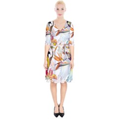 Exotic Birds Of Paradise And Flowers Watercolor Wrap Up Cocktail Dress