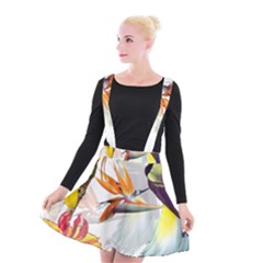 Exotic Birds Of Paradise And Flowers Watercolor Suspender Skater Skirt by TKKdesignsCo