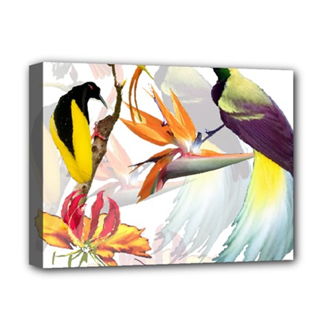 Exotic Birds Of Paradise And Flowers Watercolor Deluxe Canvas 16  X 12  