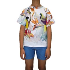 Exotic Birds Of Paradise And Flowers Watercolor Kids  Short Sleeve Swimwear