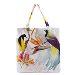 Exotic Birds Of Paradise And Flowers Watercolor Grocery Tote Bag by TKKdesignsCo